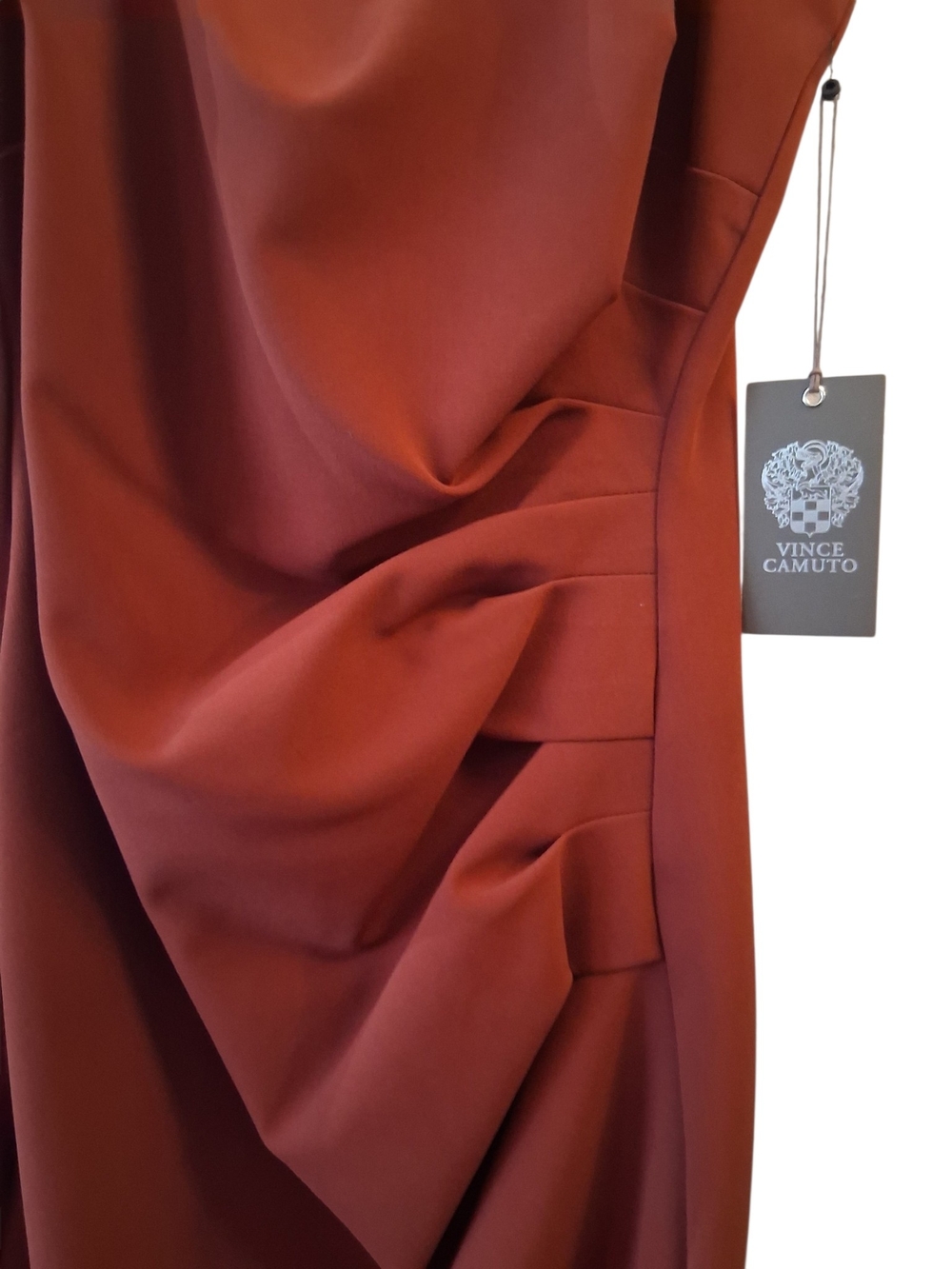 Vince Camuto Sleeveless Ruched Midi Dress in Rust - Picture 5 of 8